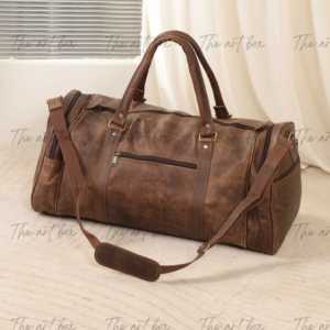 Bolsas de Lona de Cuero Genuino para Hombre, Unisex, Impermeables, Deportivas, Portátiles, de Viaje, con Logotipo Personalizado, Equipaje de Fin de Semana, Forro de Poliéster OEM - Product Image 4