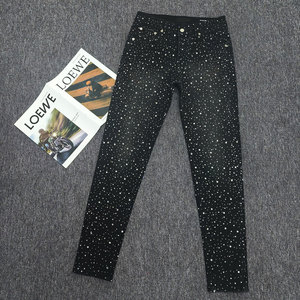 Pantalones vaqueros de <span class=keywords><strong>hombre</strong></span> de corte alto con doble rodilla de diamantes de imitación, estilo Hiphop Oversize, con efecto de goteo en la parte inferior y diseño de diamantes de moda - Product Image 6