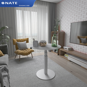 Bureau de travail électrique réglable en hauteur à une seule jambe avec cadre blanc <span class=keywords><strong>E1</strong></span>, table basse ronde moderne avec plateau rond - Product Image 1