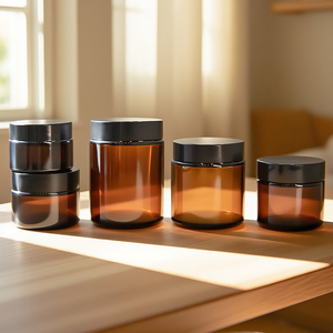 Tarro de <span class=keywords><strong>Crema</strong></span> Color Ámbar, Tarro de Vidrio Cosmético Minimalista de Alta Gama para Cuidado Personal - Product Image 1