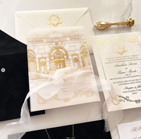 Suite d'invitation de mariage sur mesure papier vélin feuille d'or lieu unique enveloppe de velours de luxe personnalisée papeterie de mariage