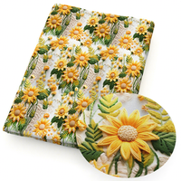 Tissu en toile de coton polyester imprimé imitation broderie tournesol, tissu imperméable pour sacs patchwork faits main DIY