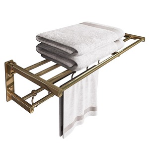 Porte-serviettes mural en cuivre pliable à 2 niveaux, style luxe léger pour salle de bain - Product Image 5