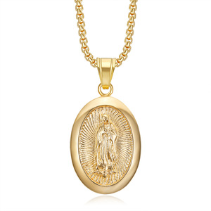 Hip Hop Religioso Titanio Acero Joyería Rhinestone CZ Blessed Saint Hail Virgen María Colgante Collares - Product Image 4