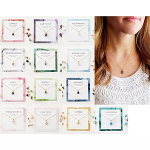 Nueva joyería de cristal para mujer, colgante de piedra natal de piedra preciosa cruda chapada en oro, collar de piedra natal cruda de piedra natural - Product Image 5