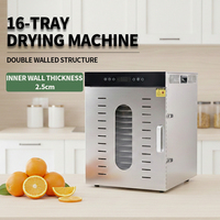 Déshydrateur alimentaire 16 plateaux en acier inoxydable SUS 304, séchoir électrique à minuterie numérique, air chaud, certifié CE, vente directe usine en gros