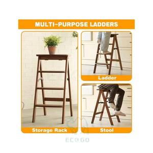 Escalera de Bambú Natural de 4 Niveles, Moderna, Plegable, Antideslizante, Multifuncional, Ligera, Portátil y Ecológica - Product Image 2