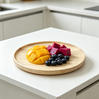 Plateau de service rond en bois d'hévéa Dia35x2cm, finition blanchie, plateau en bois pour aliments, gâteaux, collations, fruits, cuisine et salle à manger