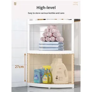 Étagère <span class=keywords><strong>de</strong></span> rangement <span class=keywords><strong>de</strong></span> <span class=keywords><strong>salle</strong></span> <span class=keywords><strong>de</strong></span> <span class=keywords><strong>bain</strong></span> mobile en <span class=keywords><strong>plastique</strong></span> à trois niveaux, non pliable, sur pied, pour les espaces étroits et les toilettes - Product Image 3