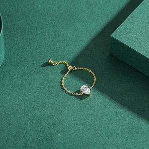 Bague chaîne ajustable S925 plaquée or 18 carats Bague chaîne une zircone Bague chaîne argent sterling Bague chaîne réglable - Product Image 4