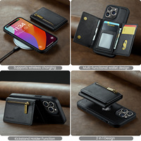 Étui de Téléphone Portable Magnétique en Cuir PU de Luxe Leyi avec Fonction Portefeuille et Porte-Cartes pour iPhone 15
