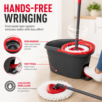 Sistem Pembersih Lantai Cedar Space EasyWring Standard Microfiber Spin Mop dan Ember, Merah Abu-abu