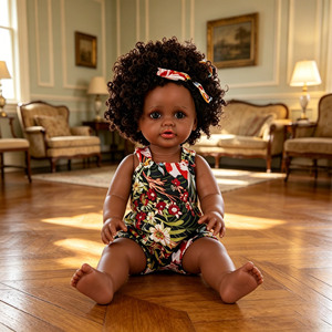 Nouvelle poupée reborn de 55 cm, poupée africaine noire, adorable poupée jouet à cheveux bouclés avec velcro - Product Image 1