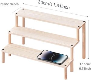 Solid Wood Double Tier Eco-Friendly Multifunction Desktop Display <b>Storage</b> Rack <b>for</b> <b>Kitchen</b> and Bathroom - Product Image 2
