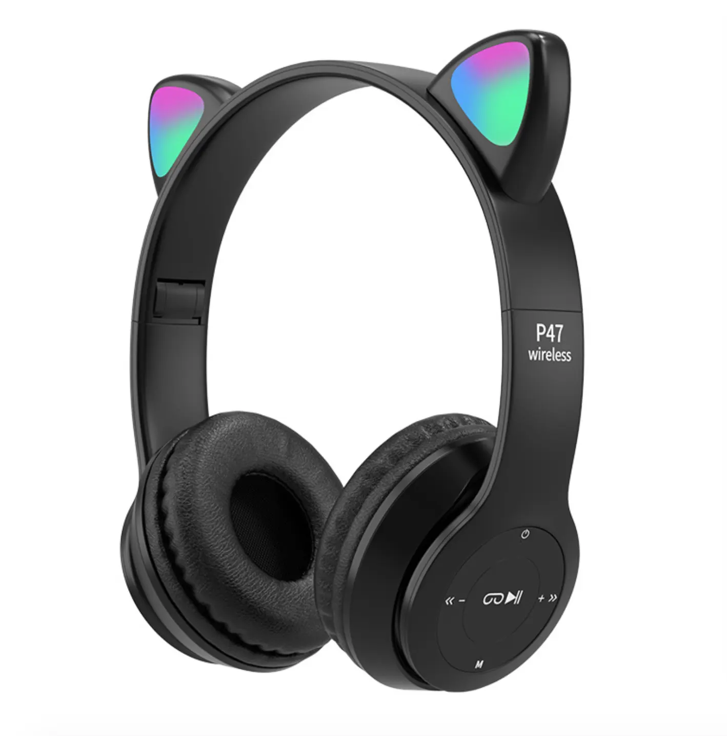 Auriculares con luz LED y orejas de gato, auriculares recargables con Bluetooth, auriculares, auriculares para juegos