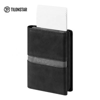 Dompet Kulit RFID pria, dompet kulit minimalis ramping dengan pemegang kartu kredit Pop-up otomatis untuk hadiah