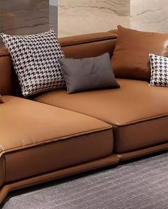 Sofá de sala de estar en forma de L Modular de diseño de gama alta moderno de cuero naranja minimalista italiano - Product Image 5