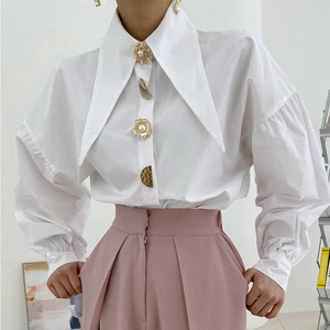 パッチワークソリッドレディースブラウス バブルスリーブブラウストップス 女性用 - Product Image 2