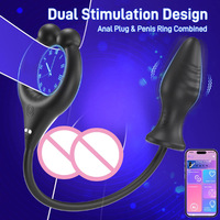 Plug anal avec anneau pénien, 10 modes de vibration, contrôle par application, Bluetooth, étanche, en silicone, jouet sexuel anal pour hommes et couples