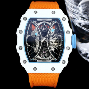 Orologio Meccanico RM 53-01 di Lusso con Cassa in Carbonio NTPT, Tourbillon Manuale a Sospensione, Quadrante Scheletrato, Forma Tonneau per Uomo - Product Image 1