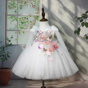 Abiti da Principessa per Bambine con Ricamo Floreale Bianco, Vestiti da Cerimonia per Feste di <span class=keywords><strong>Compleanno</strong></span> e Matrimoni - Product Image 2