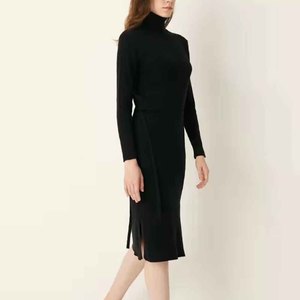 Autunno nuovo maglione a maniche lunghe a forcella aperta a coste lavorato a maglia da donna nero con risvolto semplice stile naturale per azienda di <span class=keywords><strong>abbigliamento</strong></span> - Product Image 2