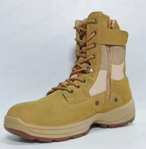 Bottes tactiques de combat TSB0205 pour hommes, couleur sable, avec fermeture éclair latérale, tige en cuir suédé, panneau camouflage, semelle extérieure robuste antidérapante, pour la randonnée en extérieur - Product Image 2
