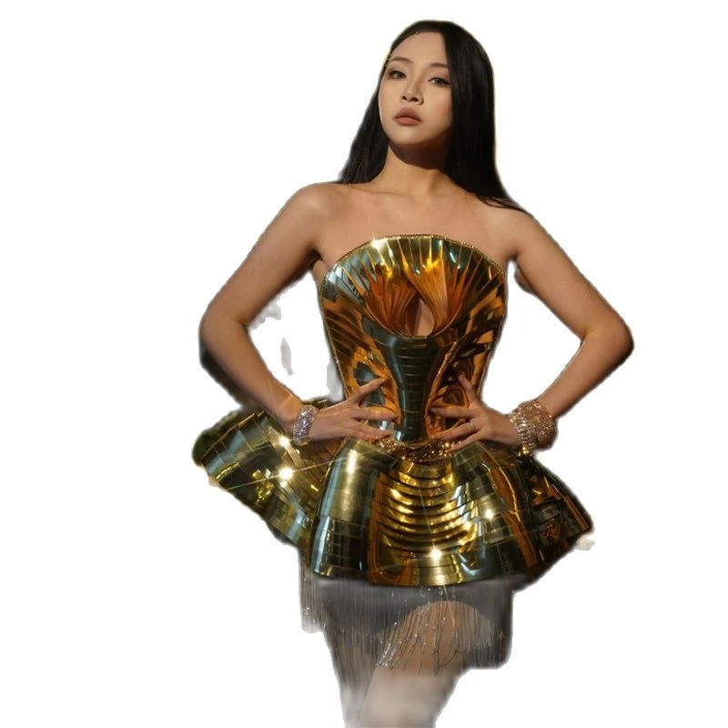 Dropshipping  Gold Dress Sexy Hot Girl Club Shiny Mirror Party Show Stage Dance Costume