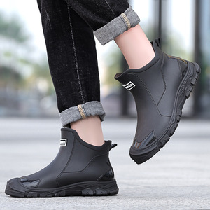 Bottes de pluie noires tendance pour hommes, à tige courte, pour l'extérieur, bottes en caoutchouc imperméables urbaines, <span class=keywords><strong>chaussures</strong></span> antidérapantes pour la marche, <span class=keywords><strong>chaussures</strong></span> en caoutchouc kaki - Product Image 2