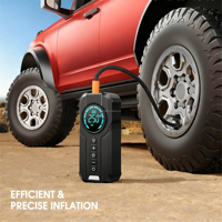 Démarreur de voiture portable 4-en-1 16000 mAh avec batterie externe, pompe à air, gonfleur de pneus et lumière d'urgence haute puissance