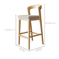 Tabouret de bar en bois massif nordique avec dossier, chaise de bar à coussin en cuir, pour cuisine et café, hauteur personnalisable, mobilier de bar en gros