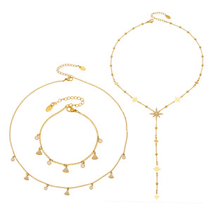Conjunto de Collar Gargantilla Estrella de David de Zirconia Brillante de Lujo, Conjunto de Joyería en Capas de Acero Inoxidable Impermeable, Venta al por Mayor - Product Image 1