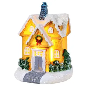 NEW LED Light Up Village Family House Xmas Snow House Christmas Miniature Ornament Fairy Garden Christmas Accessories