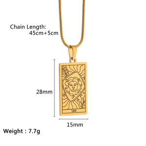 Nuova Collana con Ciondolo Rettangolare Inciso dei 12 Segni Zodiacali in Oro 18K PVD, Catena in Acciaio Inox, Regalo a Tema Astrologico - Product Image 6