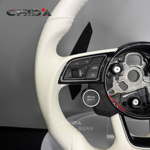 Volant en cuir blanc amélioré avec bouton de commande, compatible avec <span class=keywords><strong>Audi</strong></span> A3 A4 A5 A6 A8 C7 S3 B6 B9 RS3 RS4 RS5 <span class=keywords><strong>RS7</strong></span> Q3 Q5 Q7 Q8 - Product Image 4
