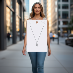 Collana con Ciondolo Angelina in Acciaio Inossidabile, Rettangolare con Cristalli e Strass, Gioiello da Donna alla Moda, Catena a Serpente con Incastonatura a Castone - Product Image 2