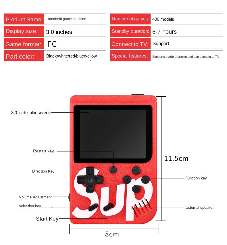 Sup Game Box 400 in 1 Games Retro Portable Mini Handheld Game Console 3.0  Inch Kids Game Player (Black) : : Toys