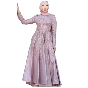 SIPO Plus Size Abaya Muslim Kleid Frauen Herbst Winter Langarm mit Kristallen verziert Maxi Langes Kleid Islamische Kleidung