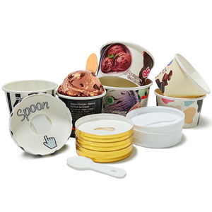 4 oz 8 oz 12oz 16oz Gobelet à crème glacée <span class=keywords><strong>en</strong></span> papier couché jetable personnalisable gobelet <span class=keywords><strong>en</strong></span> papier pour yogourt avec couvercle, couvercles et cuillère - Product Image 2