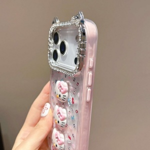 Fashion transparent cat ear diamond <b>camera</b> frame KT cute 3D <b>cartoon</b> phone case clear cover for iPhone 13 14 15 16 17Air - Product Image 3