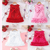 Nouvelle Robe sans Manches pour Filles, Style Gâteau, avec Grand Nœud et Perles, Tendance et Mignonne, Collection Printemps, Haute Qualité