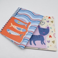 Cuaderno Espiral A5 con Dibujos Animados de Gatos y Peces, 80 Hojas, Papel Grueso que No se Corre, Apertura Plana, Diario para Niños, Material Escolar