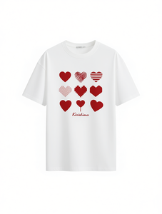 T-shirt da donna Kirishiona a maniche corte vestibilità ampia, con motivo a cuore classico, casual estivo, per San Valentino, per uscite e stile street - Product Image 1