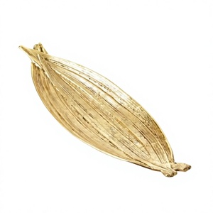 Gold Plated Leaf Shaped <b>Decorative</b> Tray Metal Handicraft Serving Platter Floral Design Handmade Luxury Trays <b>Table</b> <b>Accessories</b> - Product Image 1