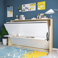 Lit mural Murphy pour enfants, pliable et rotatif, avec panneau en bois antique et apparence moderne, intégrant une bibliothèque de travail.