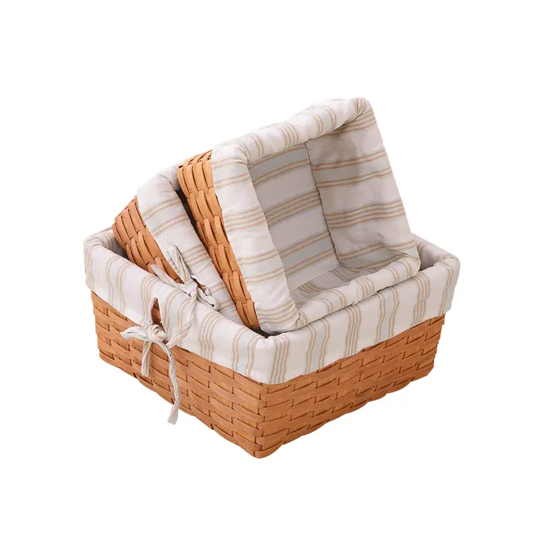 Best Selling Product Natural Square Wood Chip Hand Weaving Storage Basket For Fruits Bread Magazines Made In Vietnam