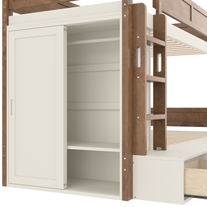 Lit superposé moderne en bois, gain de place, avec tiroir de rangement, armoire et échelle, pour chambre à coucher et chambre d'enfant, uniquement aux États-Unis - Product Image 5