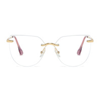 Nouvelles montures de lunettes anti-lumière bleue pour femmes, design sans monture, charnières métalliques, matériau PC, forme œil de chat