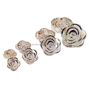 Bottoni in Acrilico Puro Ecologici a Forma di Rosa con Bordo Dorato, Decorazione con Diamanti e Paillettes per Cucito e Fai-da-Te - Product Image 1