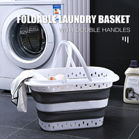Panier à linge pliable mural avec double poignée, panier de rangement ventilé en plastique ajouré